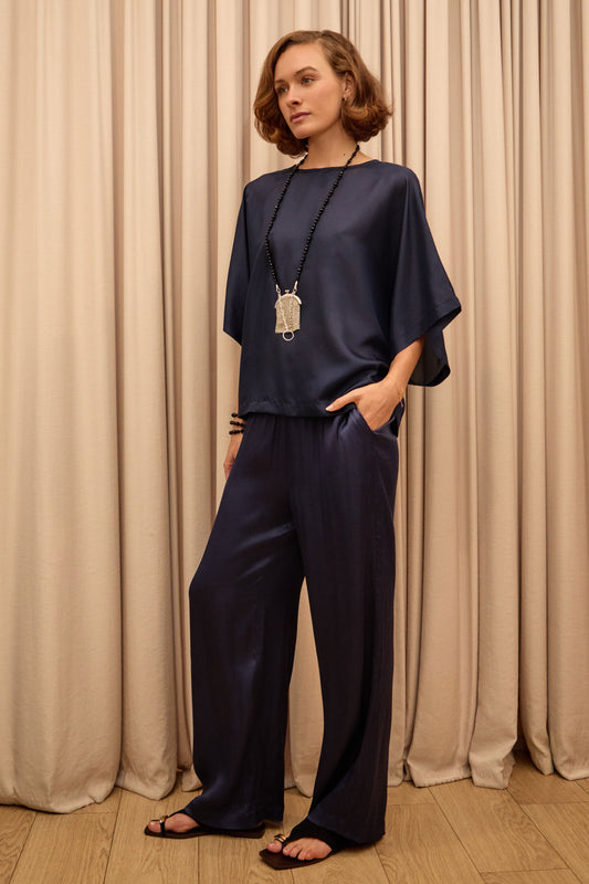 Navy Blue Silk Pants