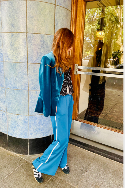 Petrol Wide Leg Pants with Silver Side Stripe