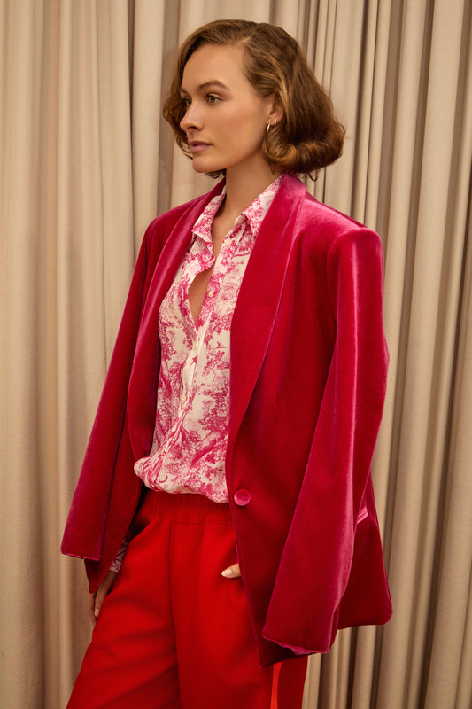 Red Wide Leg Pants with Hot Pink Side Stripe