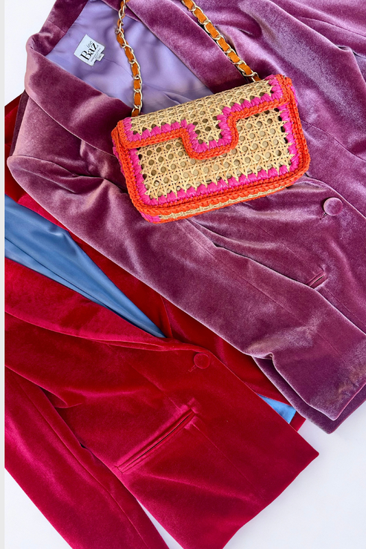 Raffia & Rattan Bag in Orange & Hot Pink