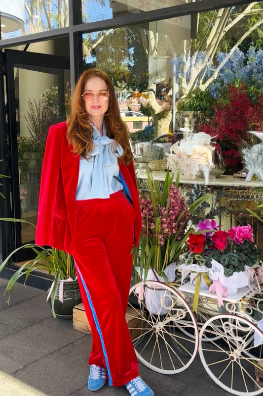 Red Velvet Side Stripe Pant