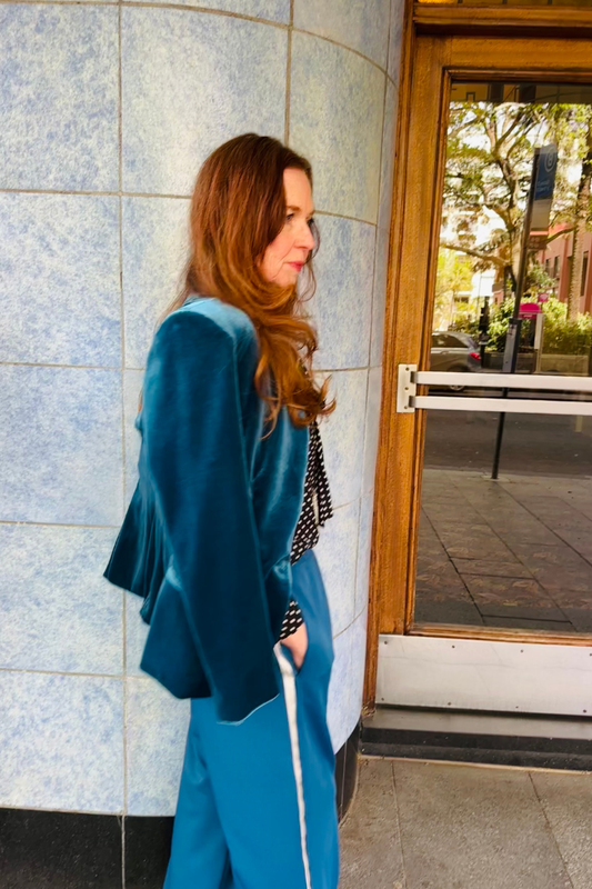 Petrol Wide Leg Pants with Silver Side Stripe