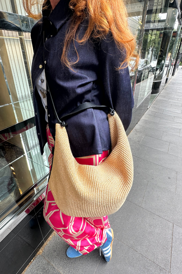Radius Raffia Tote Bag with Leather Handle & Trim