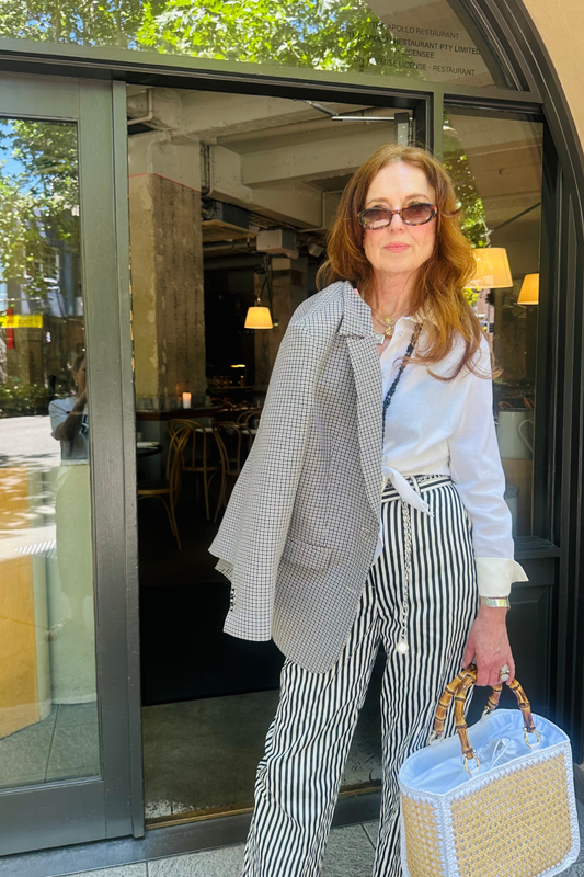 Women’s Relaxed Tailored Suit Pants – Black & White Striped