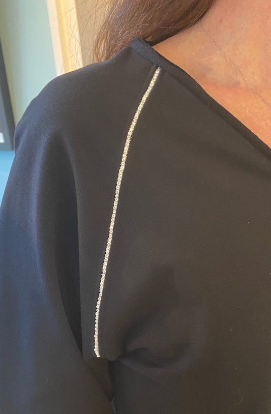 V-Neck Sweatshirt · Black Cotton and Crystal