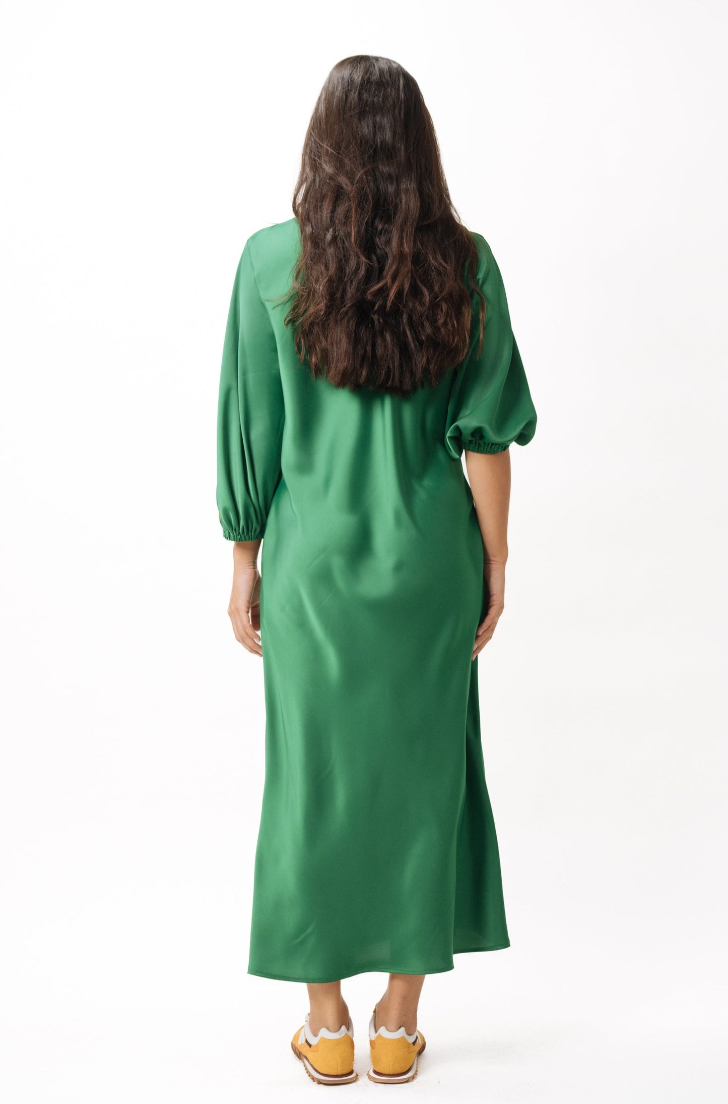 Bias V Dress · Emerald with Orange Stripe